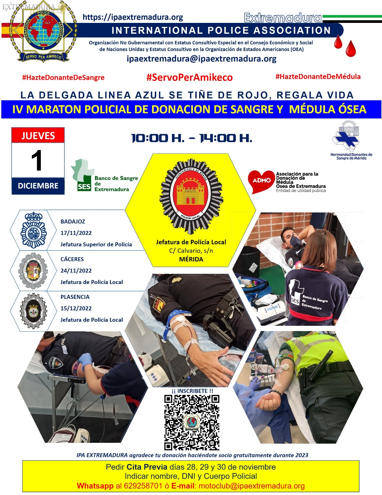 Maratón donación sangre Policía Local Extremaduradavida
